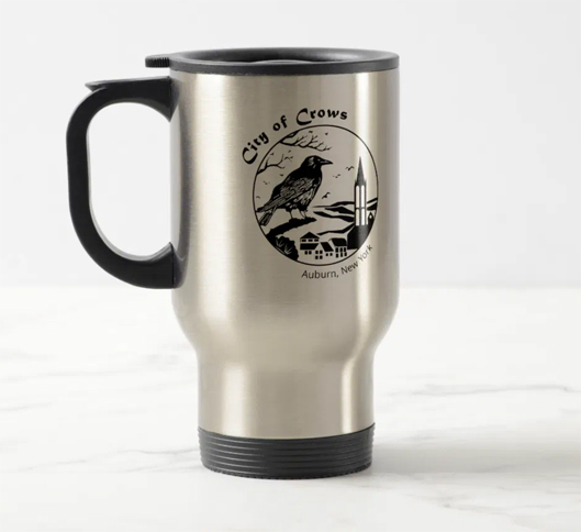 Stainless Steel Travel Mug with City of Crows Graphic