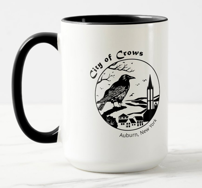 Black and white mug with City of Crows Graphic